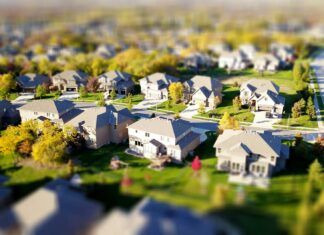 high angle shot of suburban neighborhood